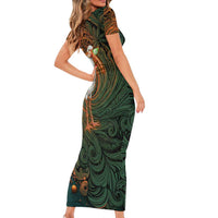 Vintage American White Ibis Short Sleeve Bodycon Dress Miami Sunglasses Artistic Tribal Wave Pattern