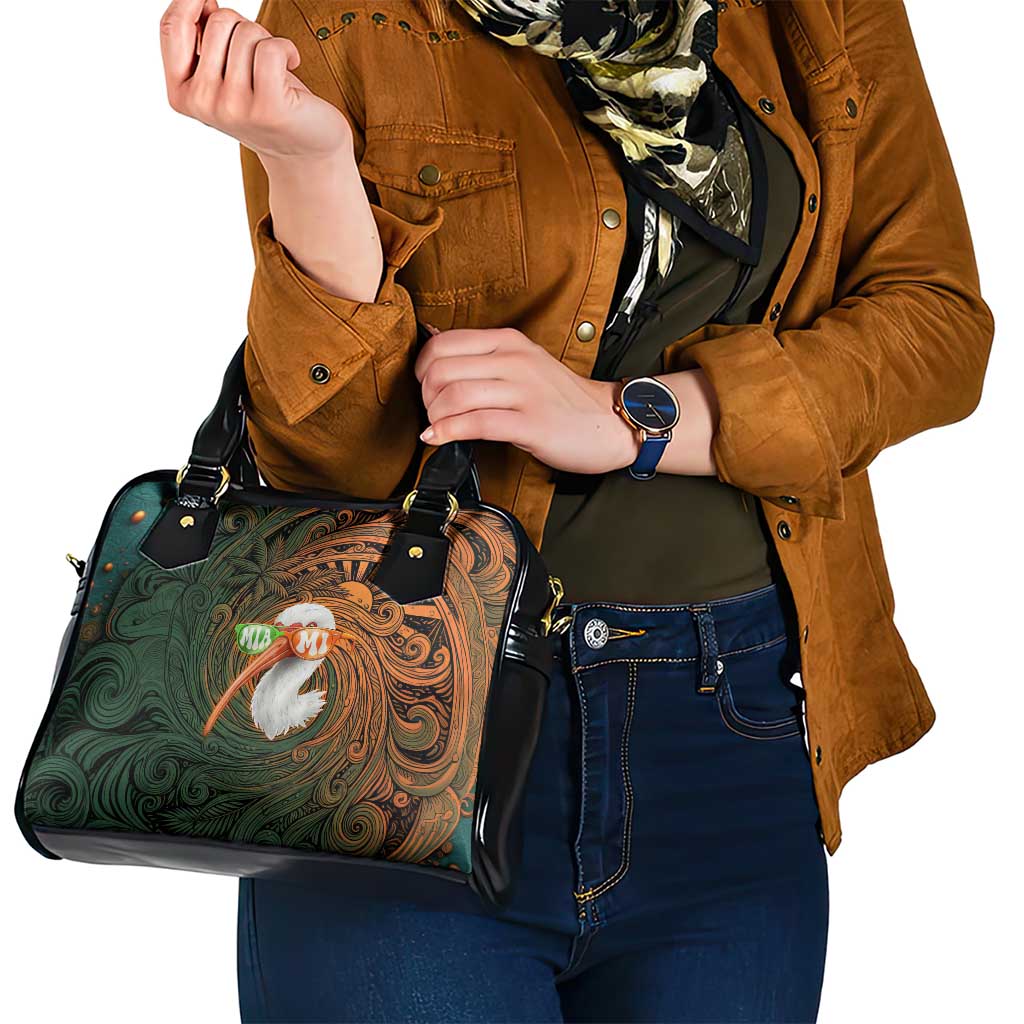 Vintage American White Ibis Shoulder Handbag Miami Sunglasses Artistic Tribal Wave Pattern