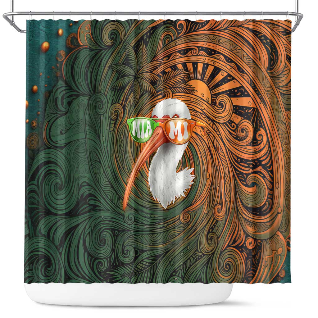 Vintage American White Ibis Shower Curtain Miami Sunglasses Artistic Tribal Wave Pattern