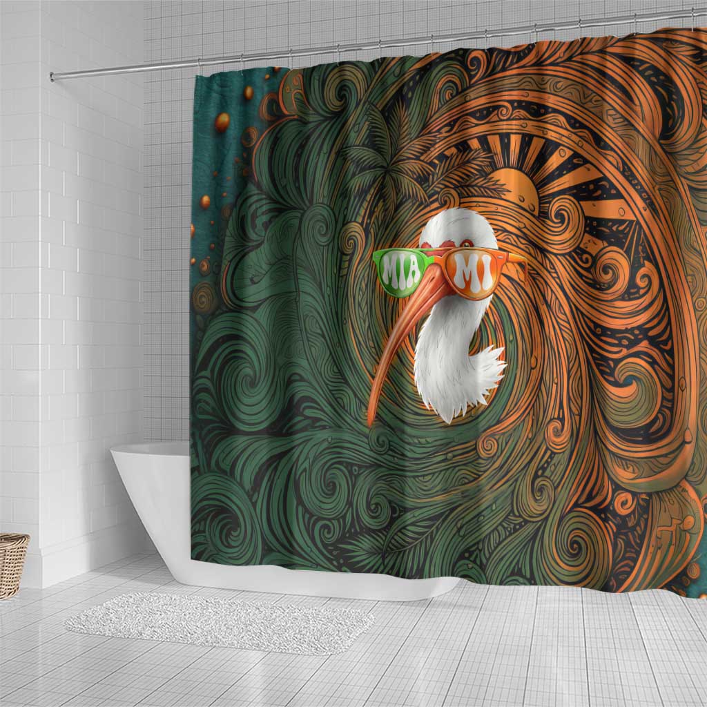 Vintage American White Ibis Shower Curtain Miami Sunglasses Artistic Tribal Wave Pattern