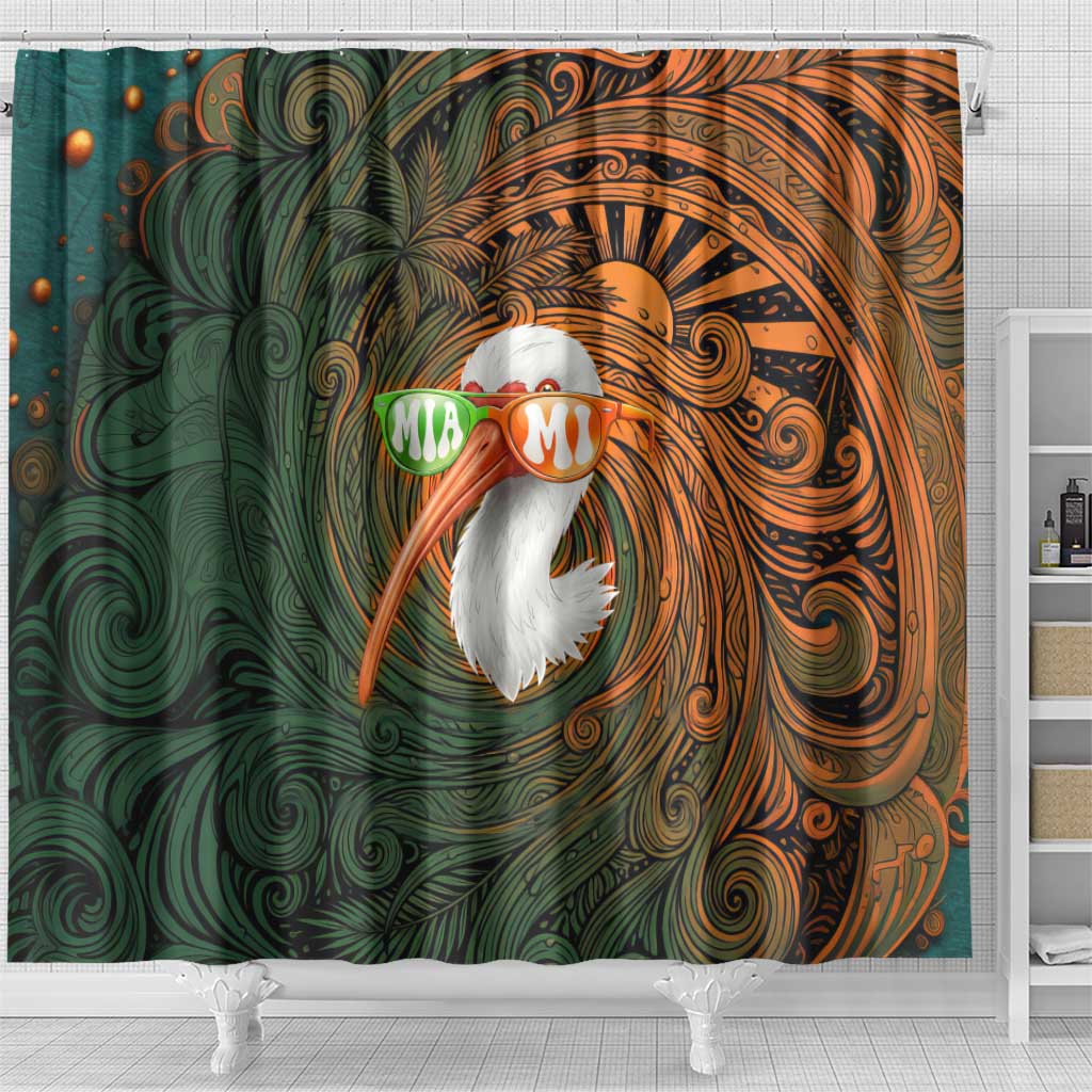Vintage American White Ibis Shower Curtain Miami Sunglasses Artistic Tribal Wave Pattern