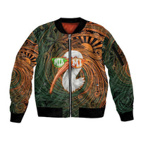 Vintage American White Ibis Sleeve Zip Bomber Jacket Miami Sunglasses Artistic Tribal Wave Pattern