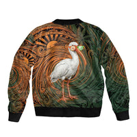 Vintage American White Ibis Sleeve Zip Bomber Jacket Miami Sunglasses Artistic Tribal Wave Pattern