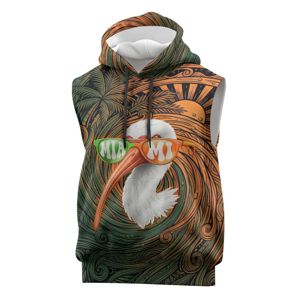 Vintage American White Ibis Sleeveless Hoodie Miami Sunglasses Artistic Tribal Wave Pattern