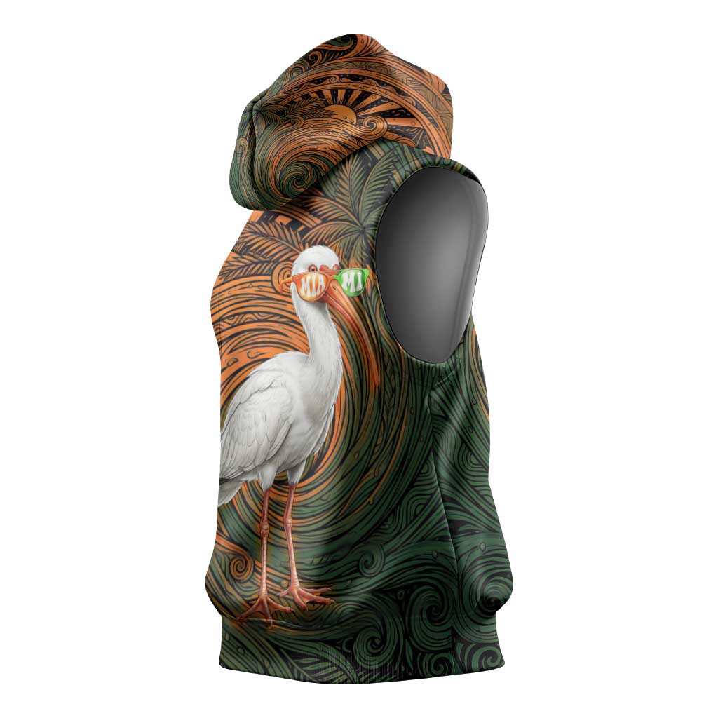Vintage American White Ibis Sleeveless Hoodie Miami Sunglasses Artistic Tribal Wave Pattern