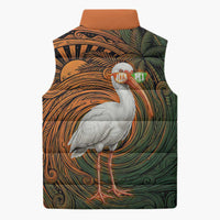 Vintage American White Ibis Sleeveless Puffer Jacket Miami Sunglasses Artistic Tribal Wave Pattern
