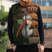 Vintage American White Ibis Sleeveless Puffer Jacket Miami Sunglasses Artistic Tribal Wave Pattern