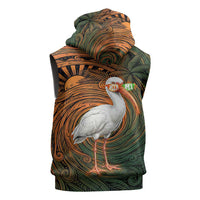 Vintage American White Ibis Sleeveless Zip Hoodie Miami Sunglasses Artistic Tribal Wave Pattern
