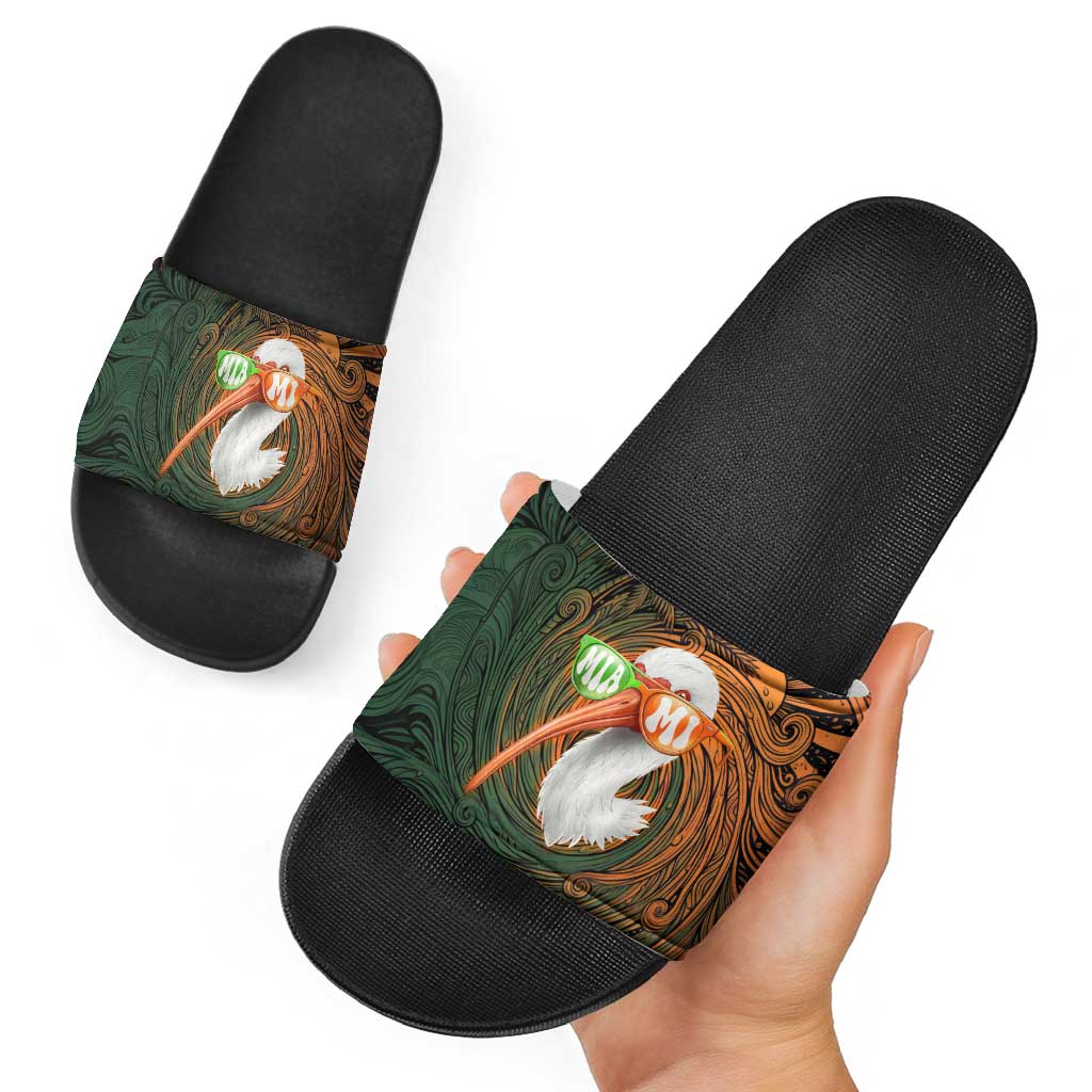 Vintage American White Ibis Slide Sandals Miami Sunglasses Artistic Tribal Wave Pattern