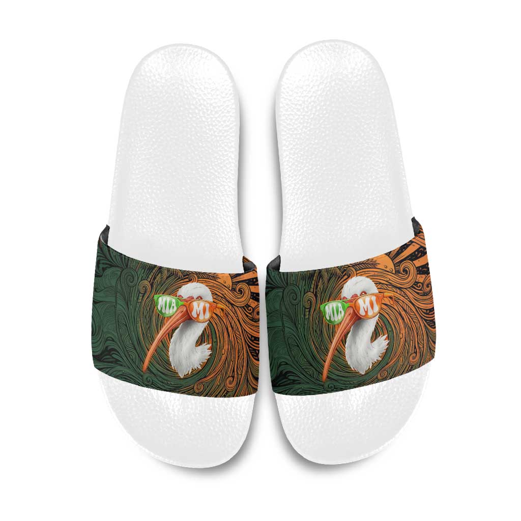 Vintage American White Ibis Slide Sandals Miami Sunglasses Artistic Tribal Wave Pattern