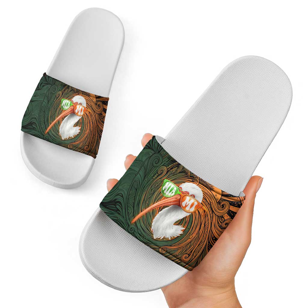 Vintage American White Ibis Slide Sandals Miami Sunglasses Artistic Tribal Wave Pattern