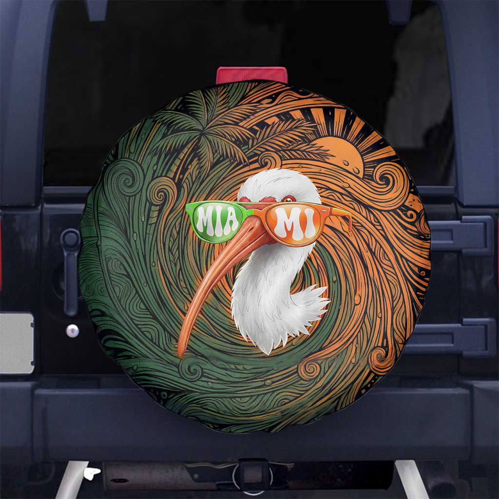Vintage American White Ibis Spare Tire Cover Miami Sunglasses Artistic Tribal Wave Pattern