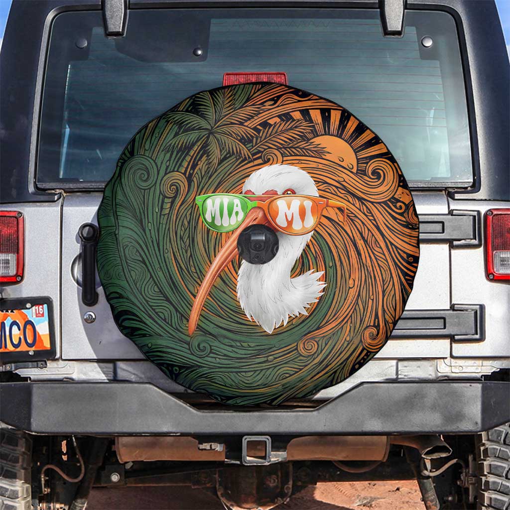 Vintage American White Ibis Spare Tire Cover Miami Sunglasses Artistic Tribal Wave Pattern