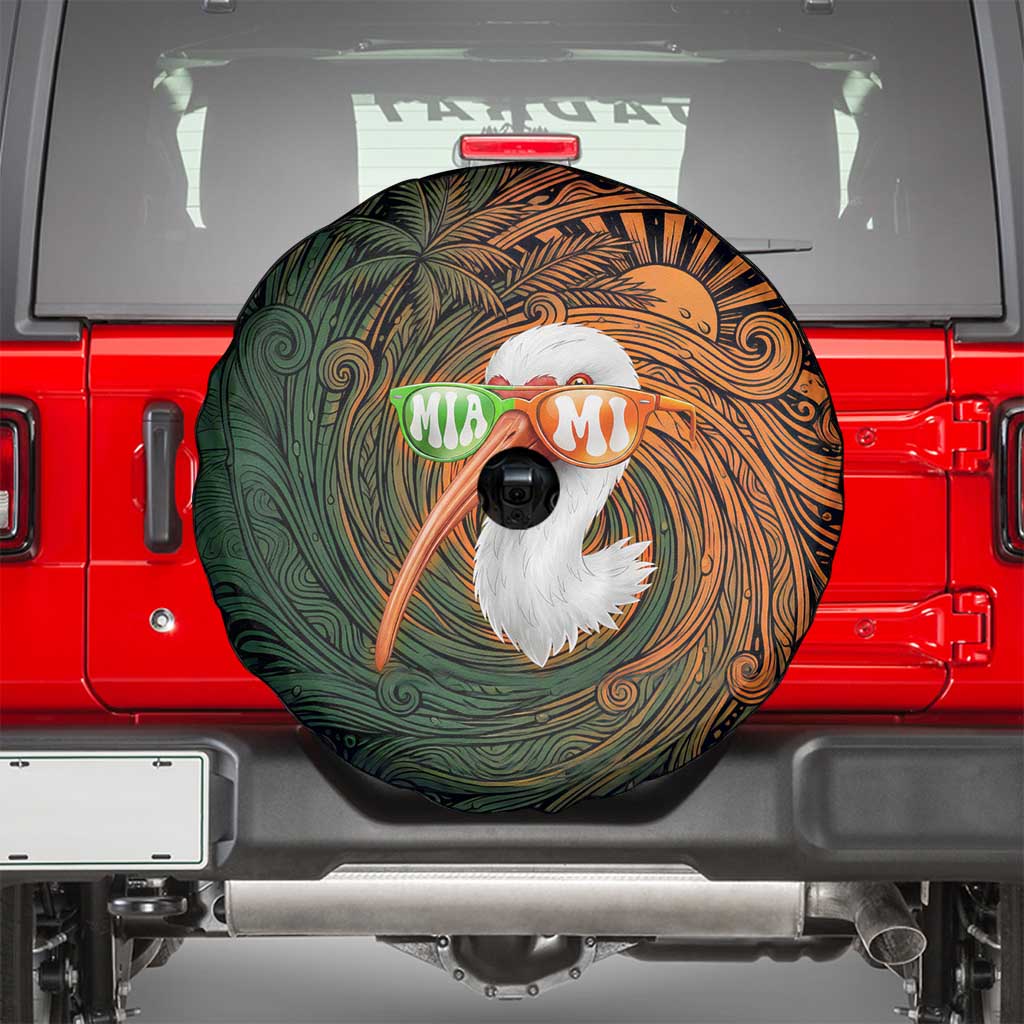 Vintage American White Ibis Spare Tire Cover Miami Sunglasses Artistic Tribal Wave Pattern