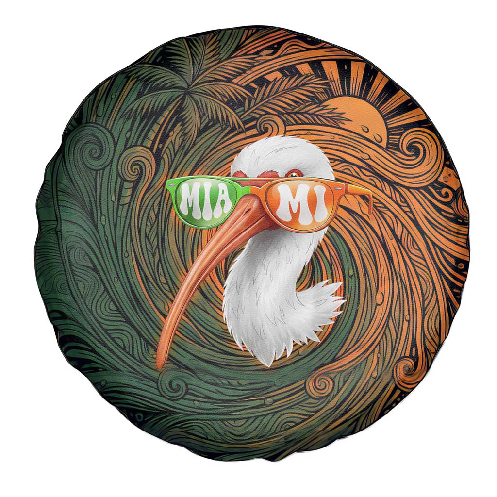 Vintage American White Ibis Spare Tire Cover Miami Sunglasses Artistic Tribal Wave Pattern