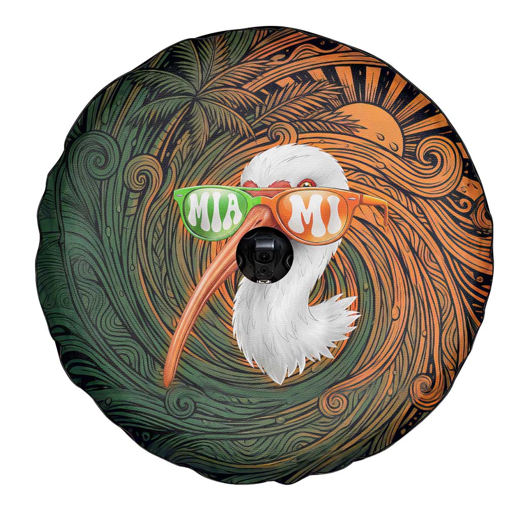 Vintage American White Ibis Spare Tire Cover Miami Sunglasses Artistic Tribal Wave Pattern