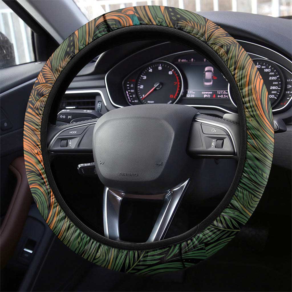 Vintage American White Ibis Steering Wheel Cover Miami Sunglasses Artistic Tribal Wave Pattern