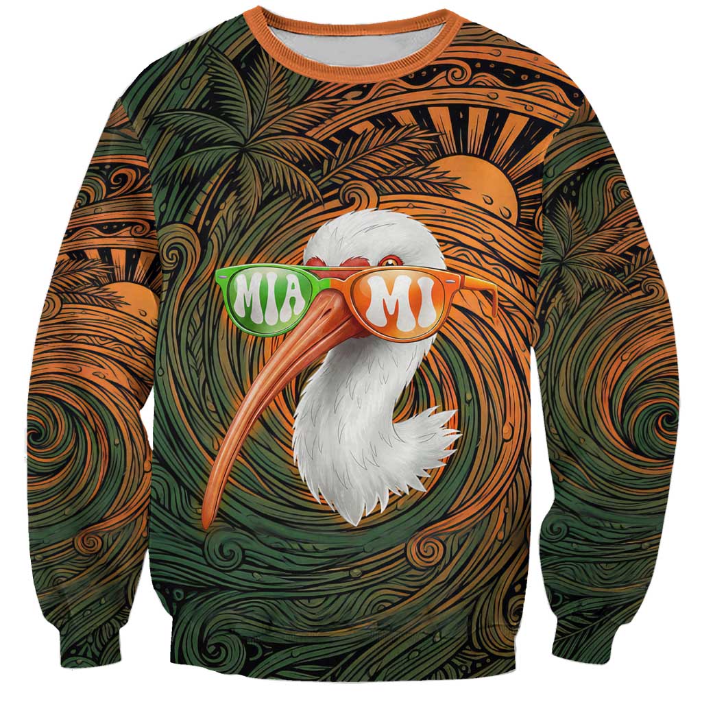 Vintage American White Ibis Sweatshirt Miami Sunglasses Artistic Tribal Wave Pattern