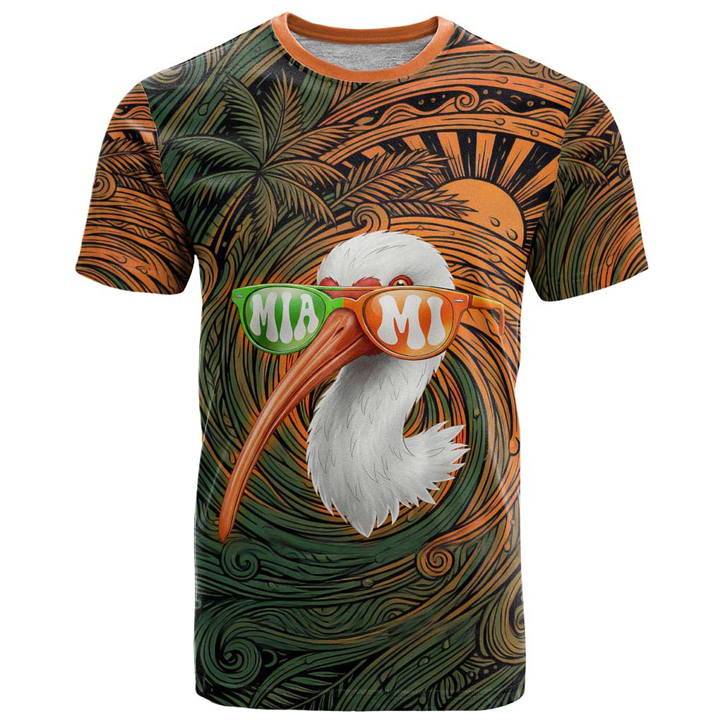 Vintage American White Ibis T Shirt Miami Sunglasses Artistic Tribal Wave Pattern