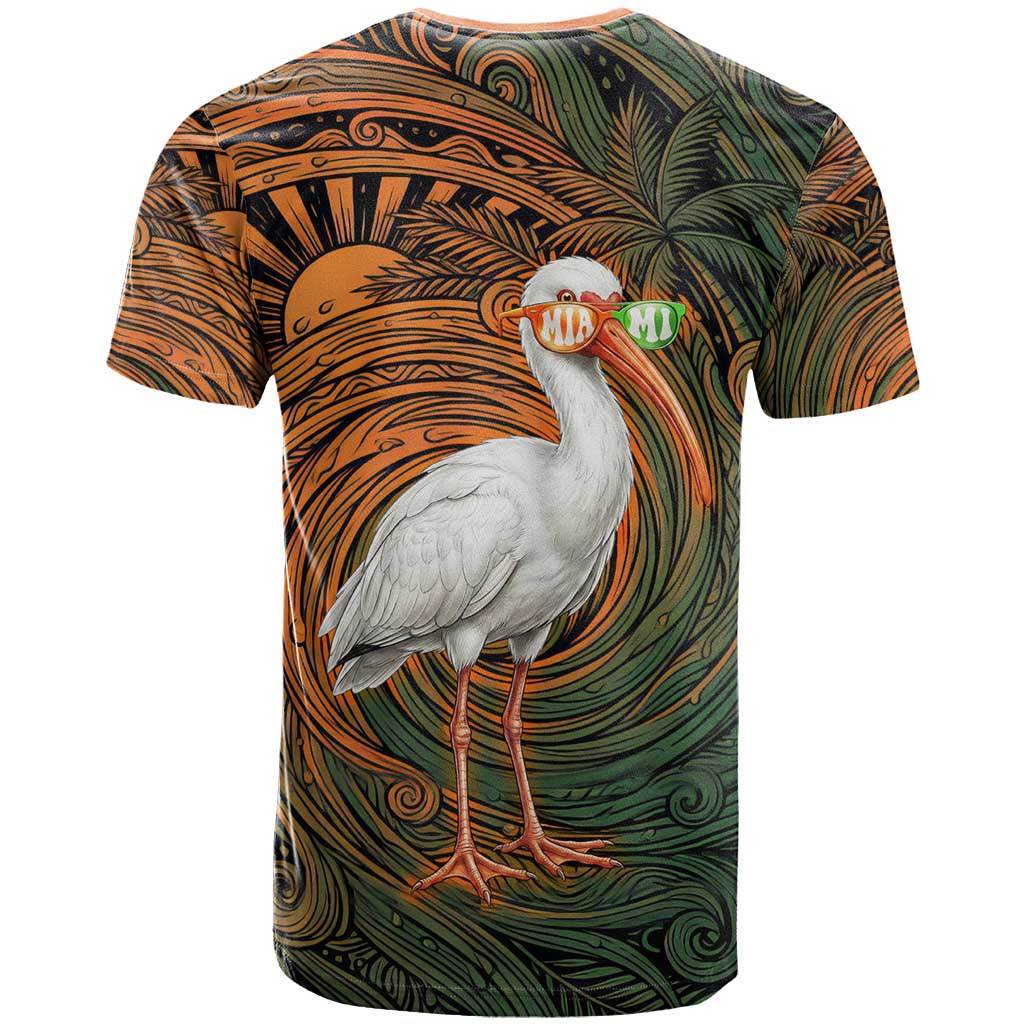 Vintage American White Ibis T Shirt Miami Sunglasses Artistic Tribal Wave Pattern