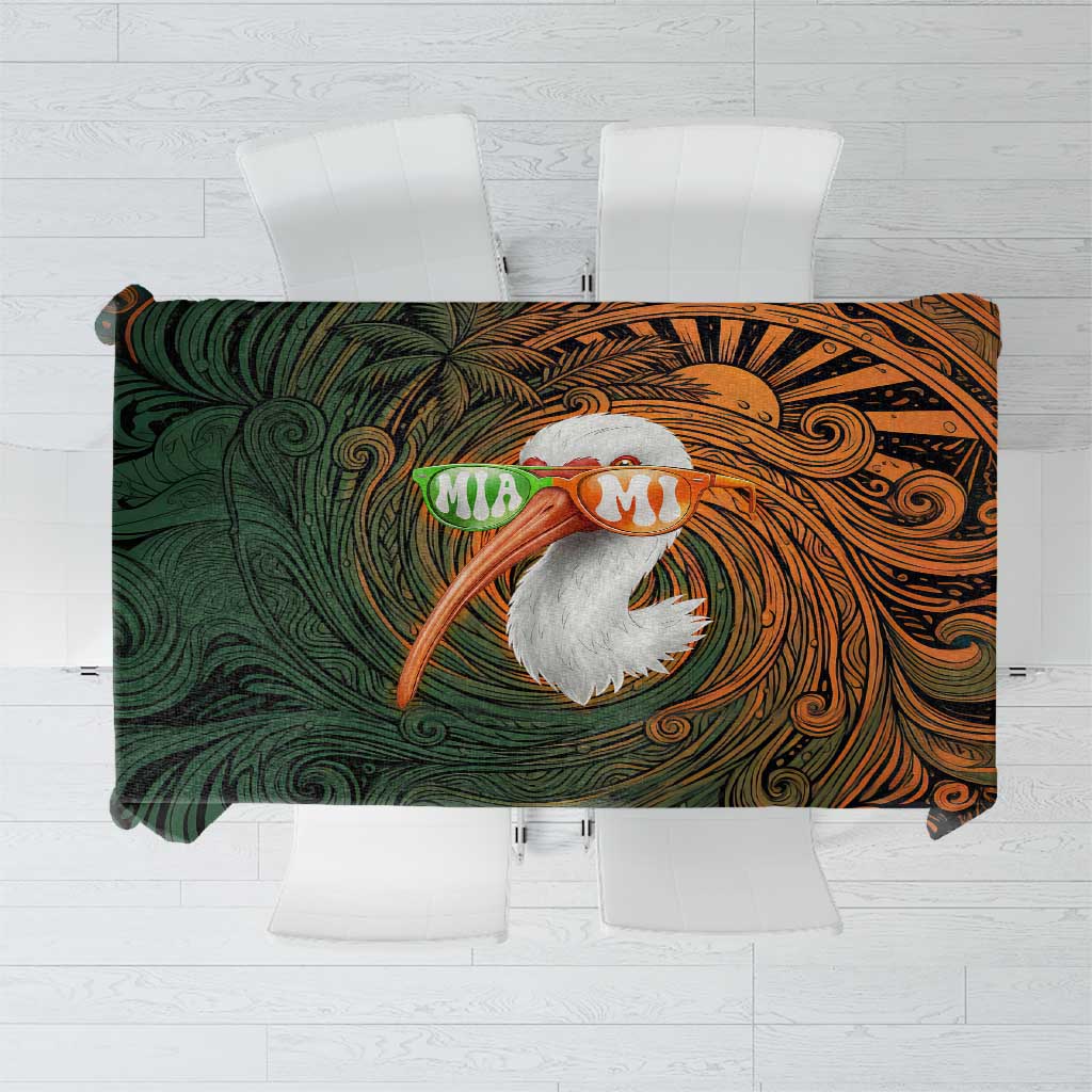Vintage American White Ibis Tablecloth Miami Sunglasses Artistic Tribal Wave Pattern
