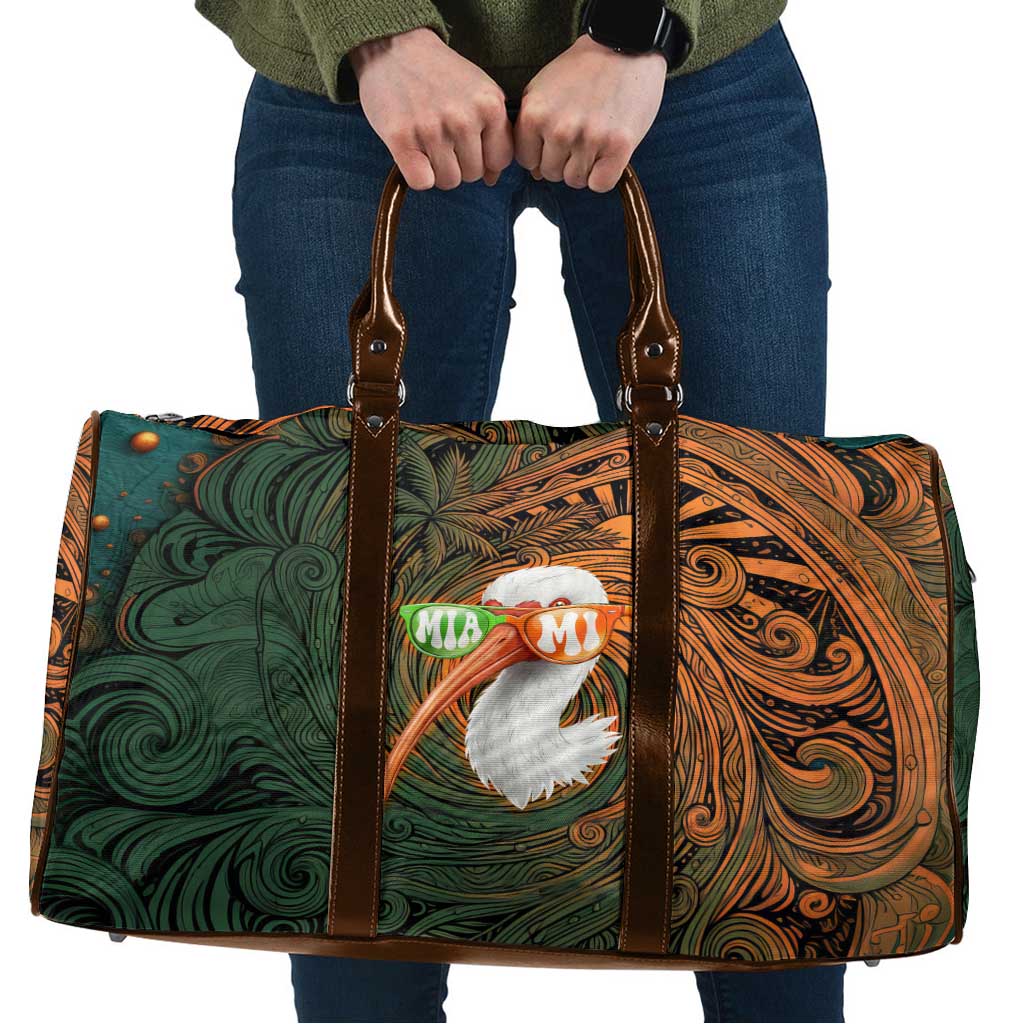Vintage American White Ibis Travel Bag Miami Sunglasses Artistic Tribal Wave Pattern