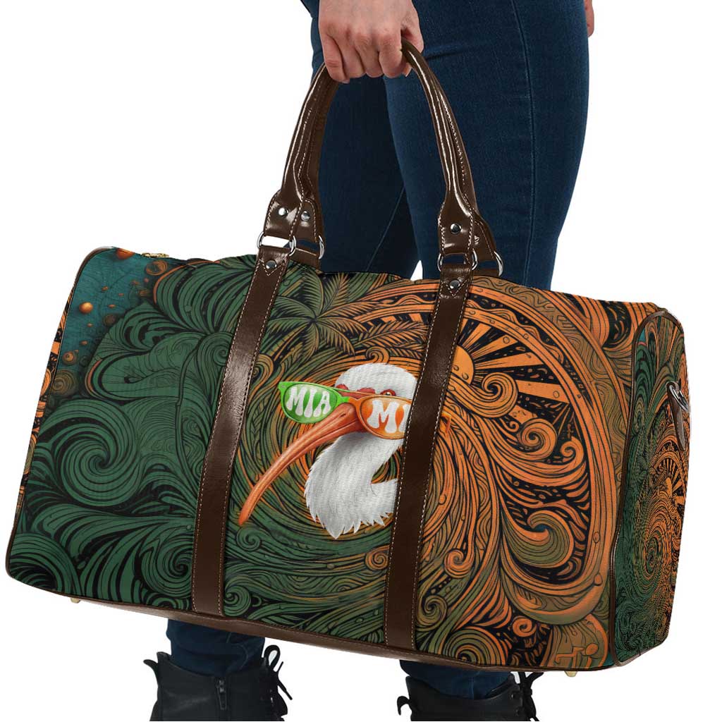 Vintage American White Ibis Travel Bag Miami Sunglasses Artistic Tribal Wave Pattern