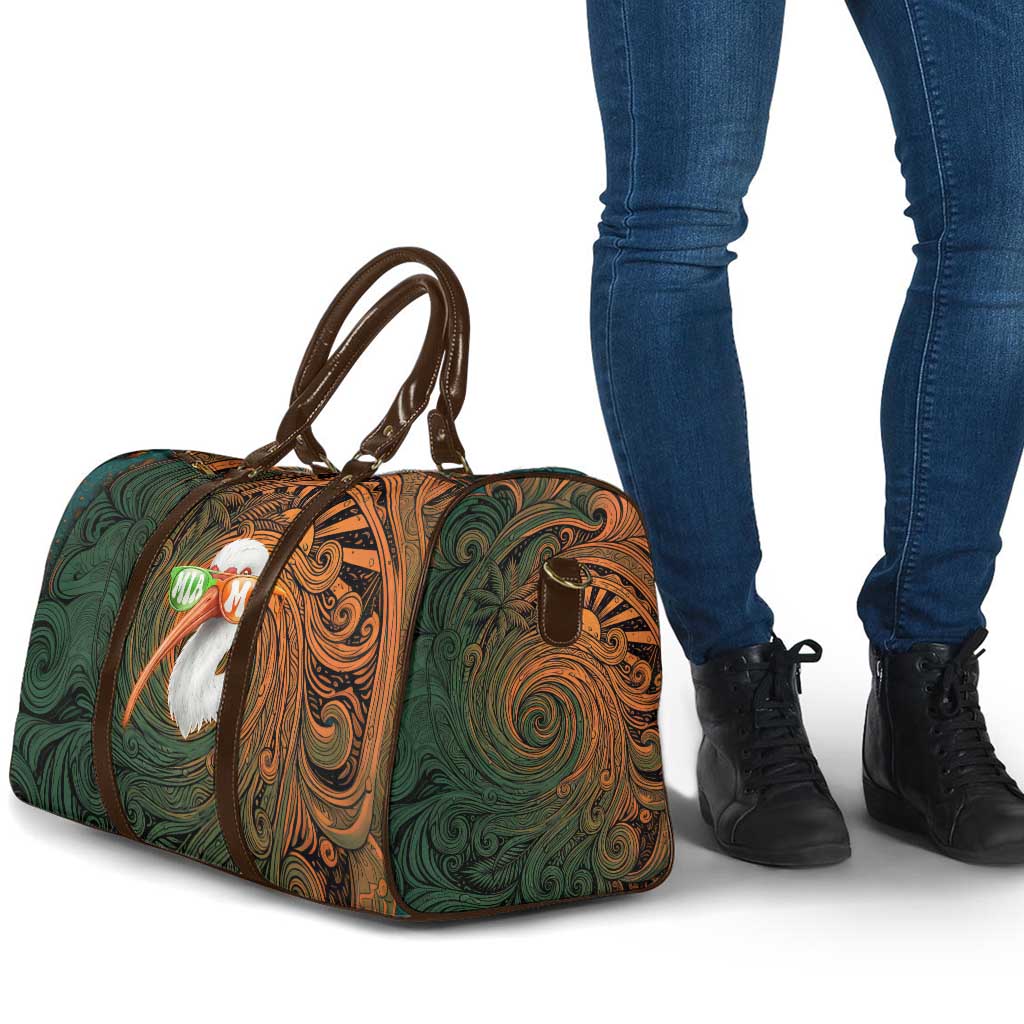 Vintage American White Ibis Travel Bag Miami Sunglasses Artistic Tribal Wave Pattern