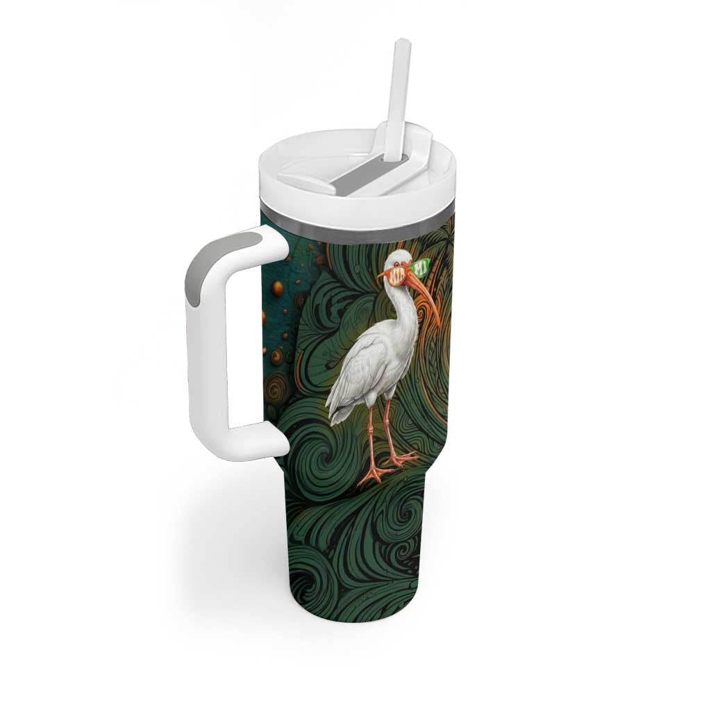 Vintage American White Ibis Tumbler With Handle Miami Sunglasses Artistic Tribal Wave Pattern