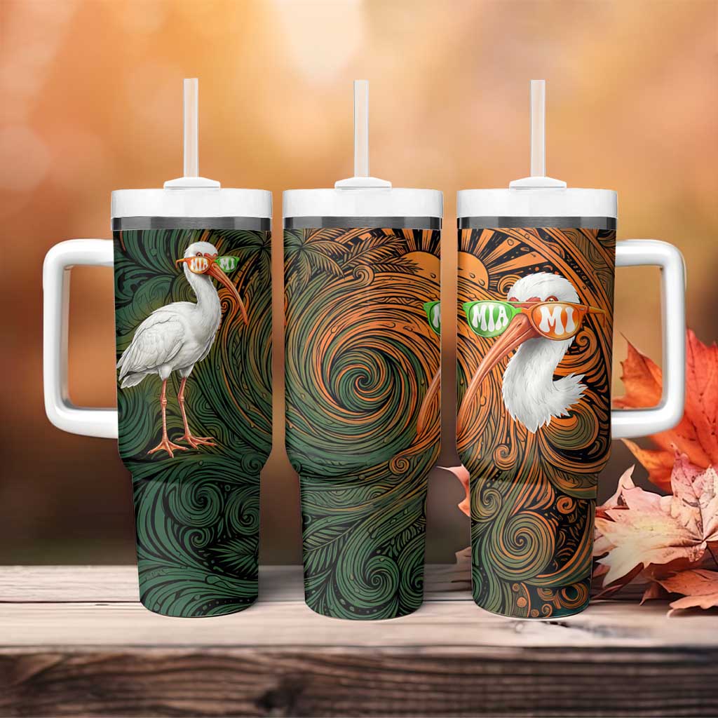 Vintage American White Ibis Tumbler With Handle Miami Sunglasses Artistic Tribal Wave Pattern