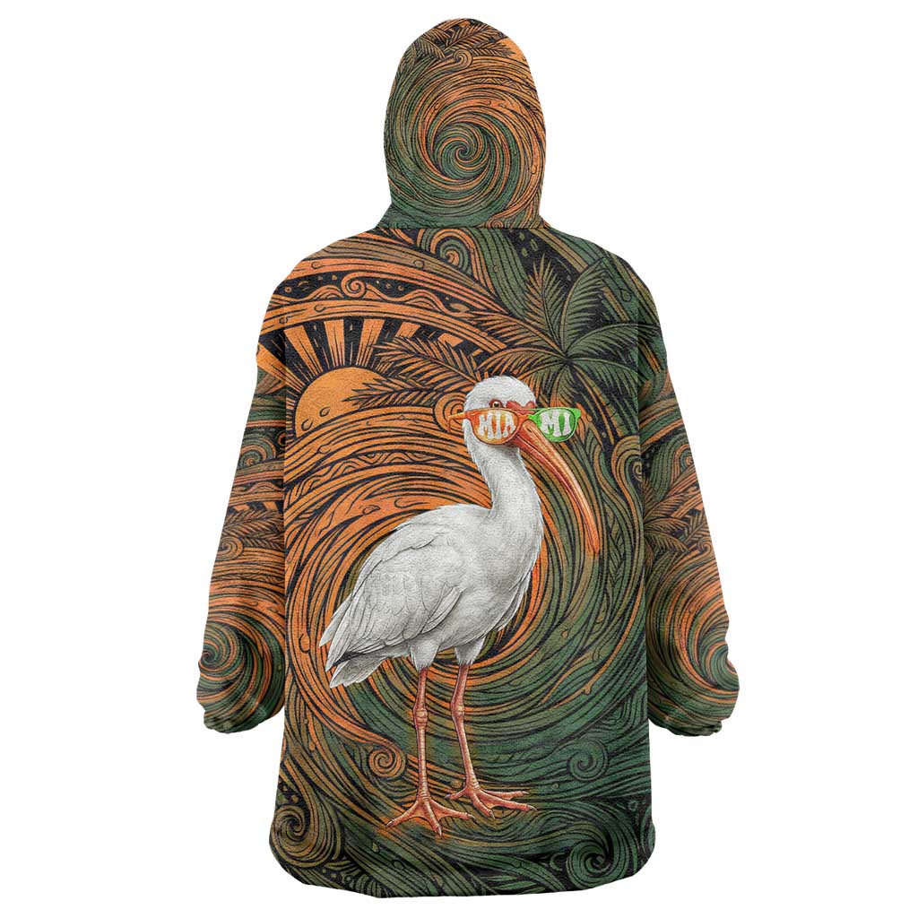 Vintage American White Ibis Wearable Blanket Hoodie Miami Sunglasses Artistic Tribal Wave Pattern