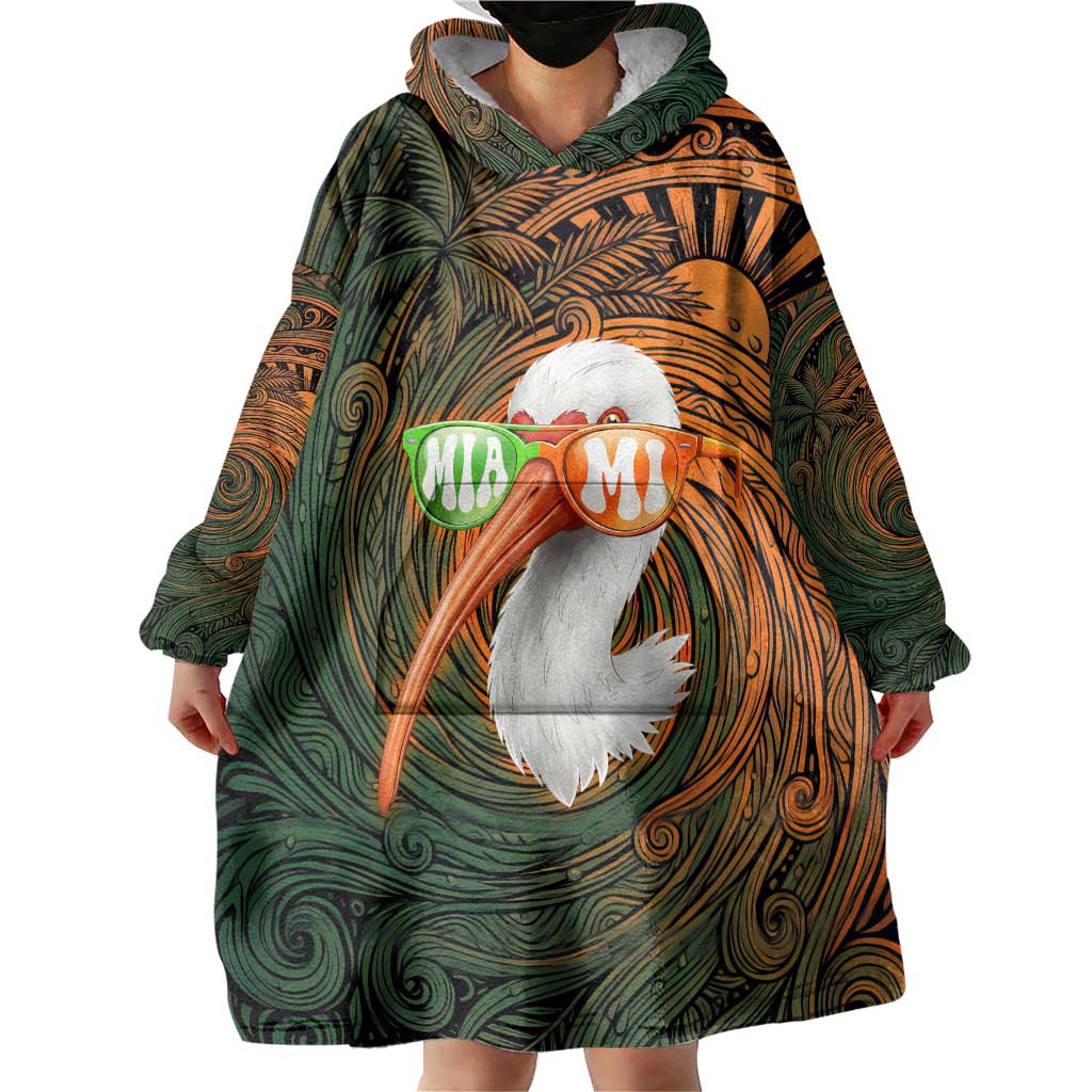 Vintage American White Ibis Wearable Blanket Hoodie Miami Sunglasses Artistic Tribal Wave Pattern