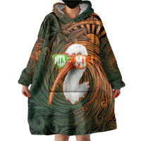 Vintage American White Ibis Wearable Blanket Hoodie Miami Sunglasses Artistic Tribal Wave Pattern