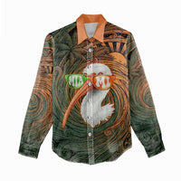 Vintage American White Ibis Women Casual Shirt Miami Sunglasses Artistic Tribal Wave Pattern