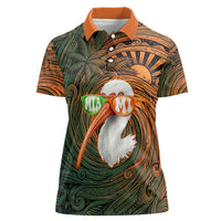 Vintage American White Ibis Women Polo Shirt Miami Sunglasses Artistic Tribal Wave Pattern