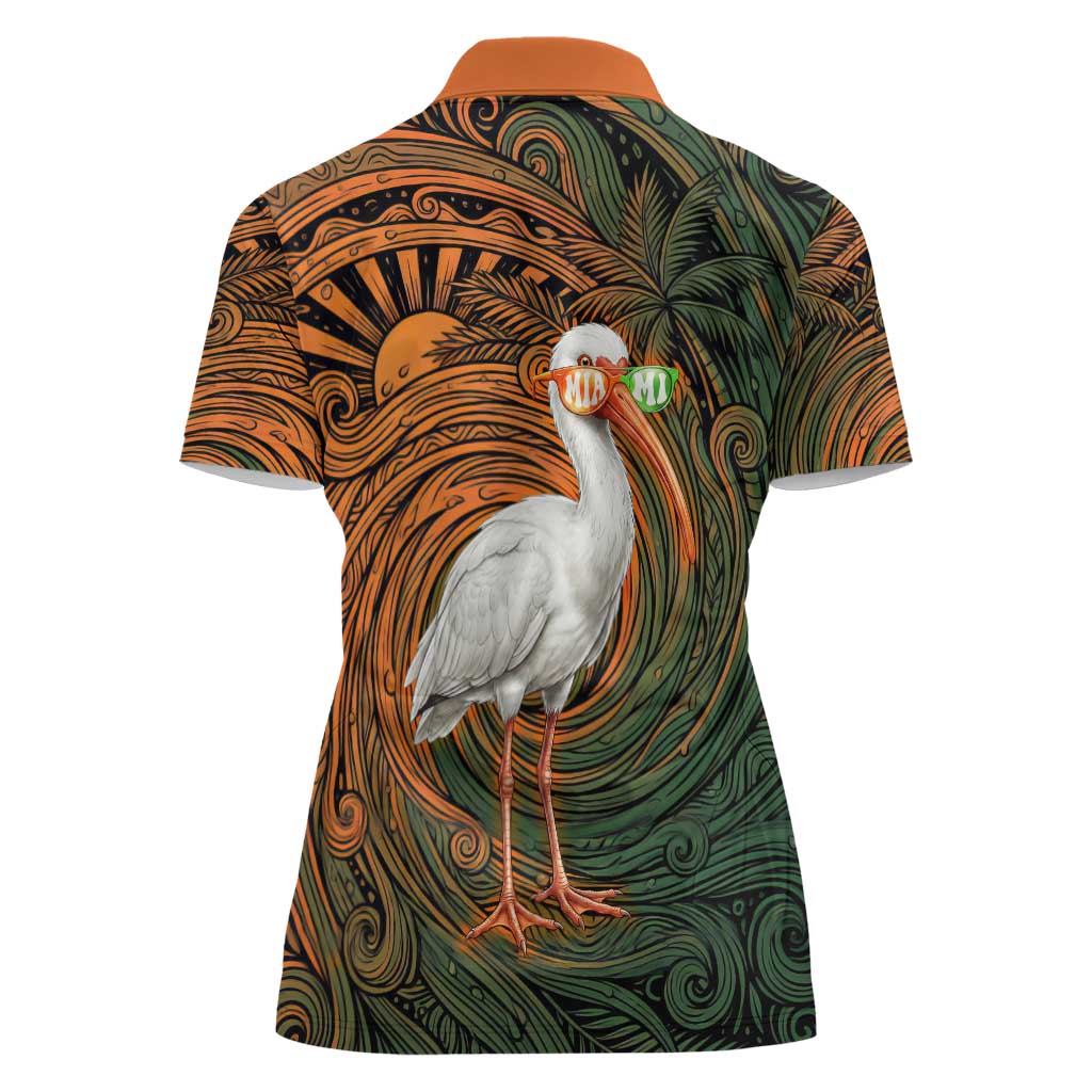 Vintage American White Ibis Women Polo Shirt Miami Sunglasses Artistic Tribal Wave Pattern