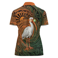 Vintage American White Ibis Women Polo Shirt Miami Sunglasses Artistic Tribal Wave Pattern