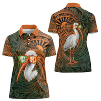 Vintage American White Ibis Women Polo Shirt Miami Sunglasses Artistic Tribal Wave Pattern