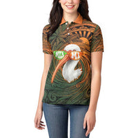 Vintage American White Ibis Women Polo Shirt Miami Sunglasses Artistic Tribal Wave Pattern