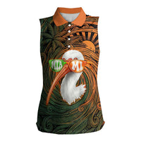 Vintage American White Ibis Women Sleeveless Polo Shirt Miami Sunglasses Artistic Tribal Wave Pattern
