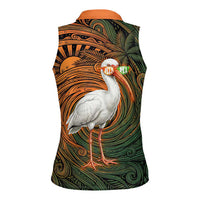 Vintage American White Ibis Women Sleeveless Polo Shirt Miami Sunglasses Artistic Tribal Wave Pattern