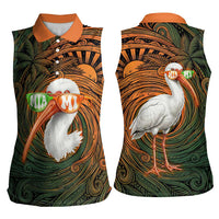 Vintage American White Ibis Women Sleeveless Polo Shirt Miami Sunglasses Artistic Tribal Wave Pattern