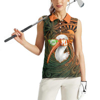 Vintage American White Ibis Women Sleeveless Polo Shirt Miami Sunglasses Artistic Tribal Wave Pattern