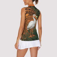 Vintage American White Ibis Women Sleeveless Polo Shirt Miami Sunglasses Artistic Tribal Wave Pattern