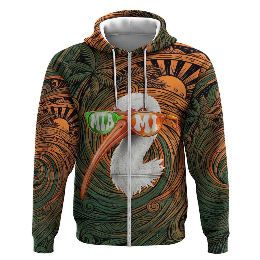 Vintage American White Ibis Zip Hoodie Miami Sunglasses Artistic Tribal Wave Pattern