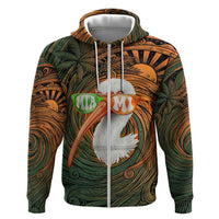 Vintage American White Ibis Zip Hoodie Miami Sunglasses Artistic Tribal Wave Pattern