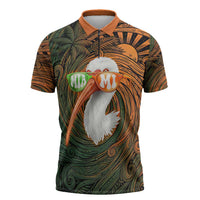 Vintage American White Ibis Zipper Polo Shirt Miami Sunglasses Artistic Tribal Wave Pattern