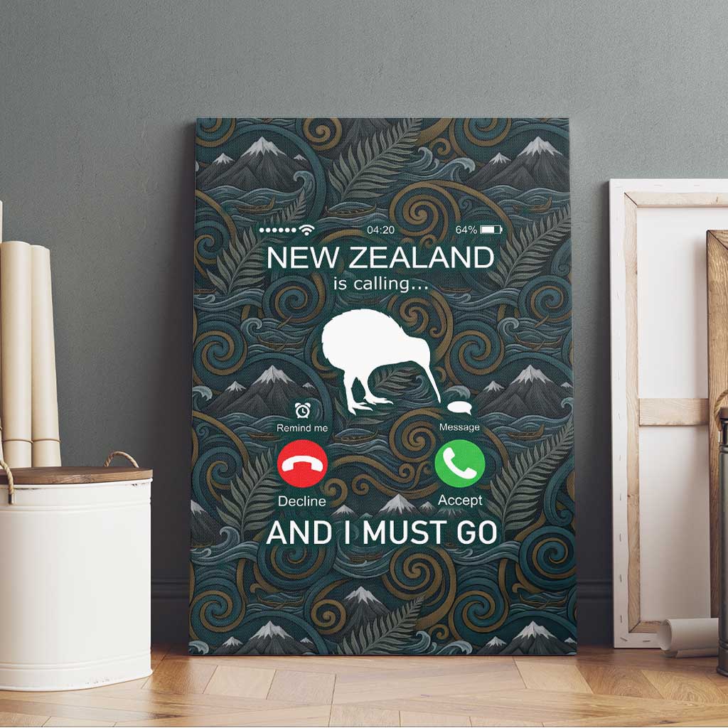 New Zealand is Calling and I Must Go Canvas Wall Art Kiwi Bird Silhouette