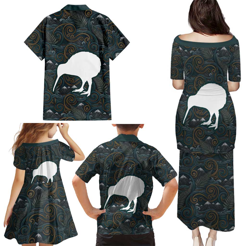 New Zealand is Calling and I Must Go Family Matching Puletasi and Hawaiian Shirt Kiwi Bird Silhouette