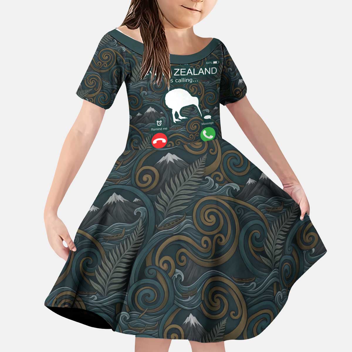 New Zealand is Calling and I Must Go Kid Short Sleeve Dress Kiwi Bird Silhouette